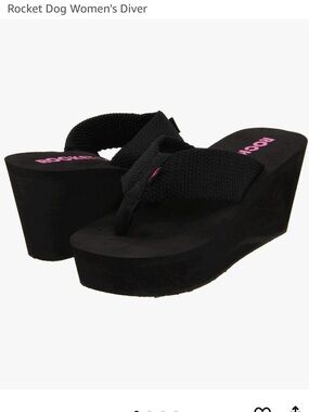 Rocket Dog Black Wedge Diver Flip Flops with Pink Logo